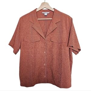 Athleta Rust Orange Button Down Short Sleeve Shirt Size Large